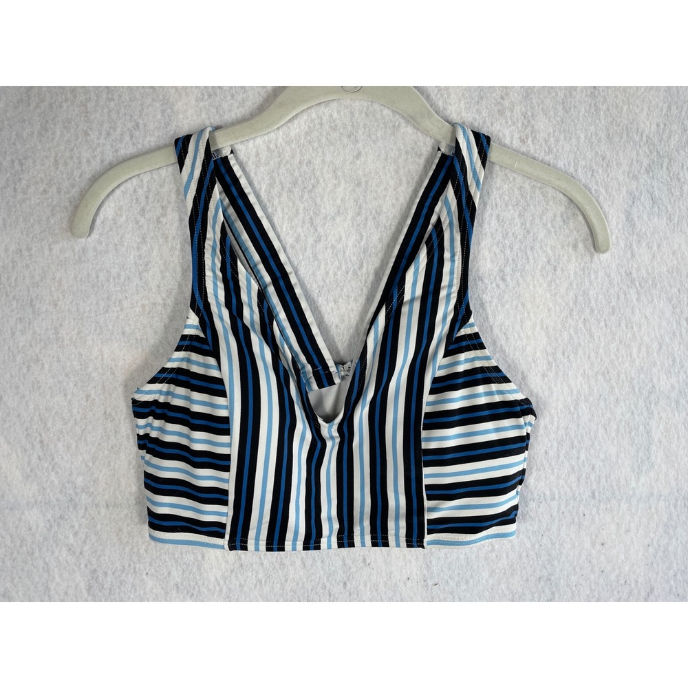 Michael Kors Blue Striped V-Neck Criss Cross Back Bikini Top XS MM85736